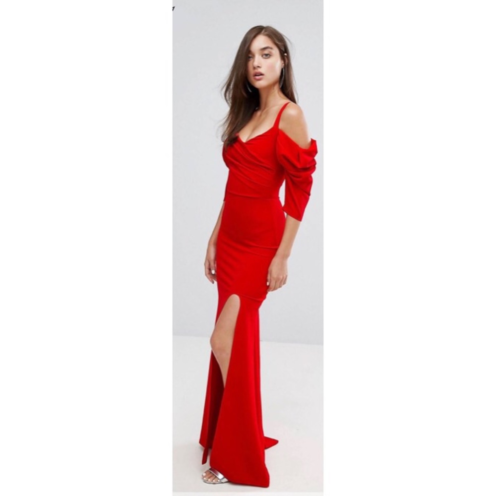 Gorgeous red cold shoulder maxi dress.